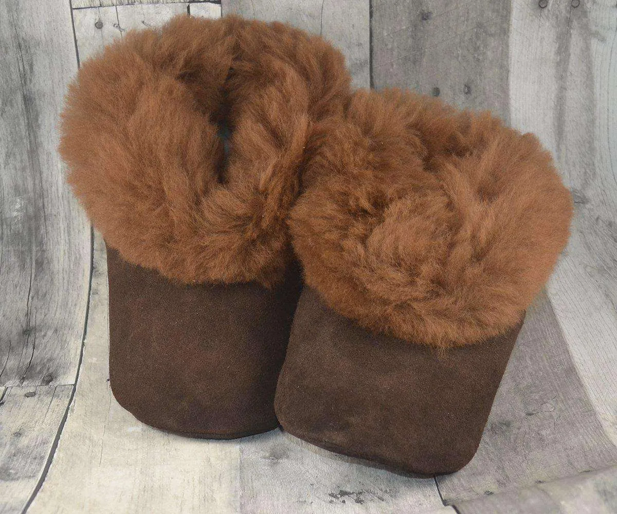 Alpaca Leather Bootie Slippers with Fur Lining