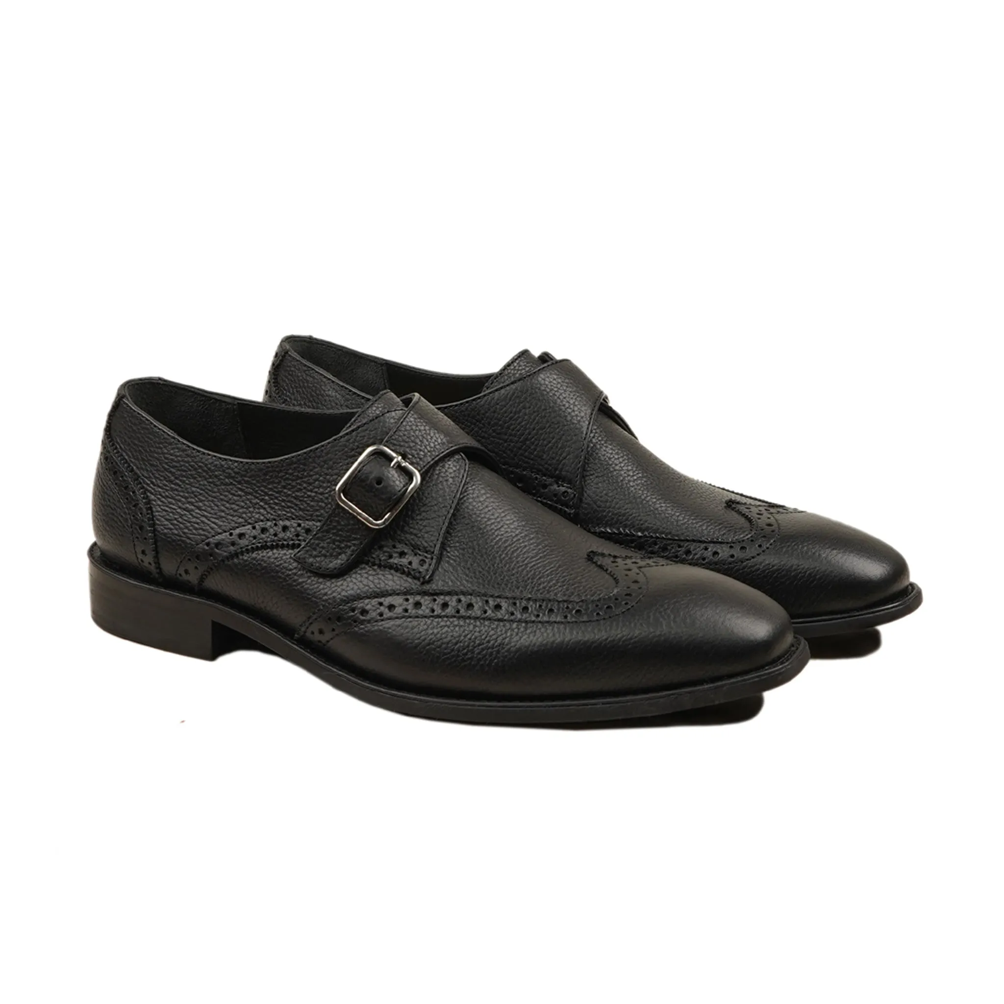 Austin  - Men's Black Pebble Grain Leather Single Monkstrap