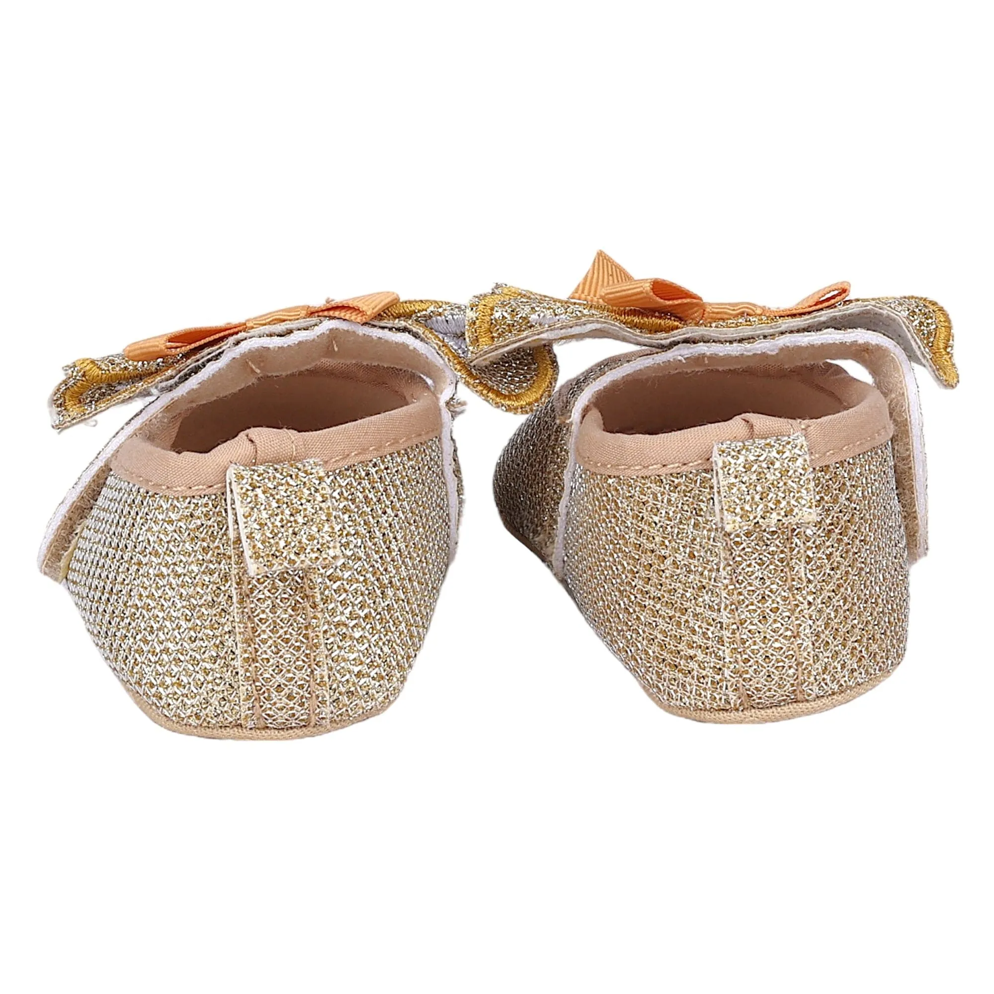 Baby Moo Butterfly Bow Shiny Party Anti-Skid Ballerina Booties - Gold