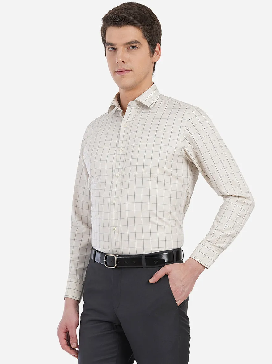 Beige Blue Checked Slim Fit Formal Shirt | Greenfibre