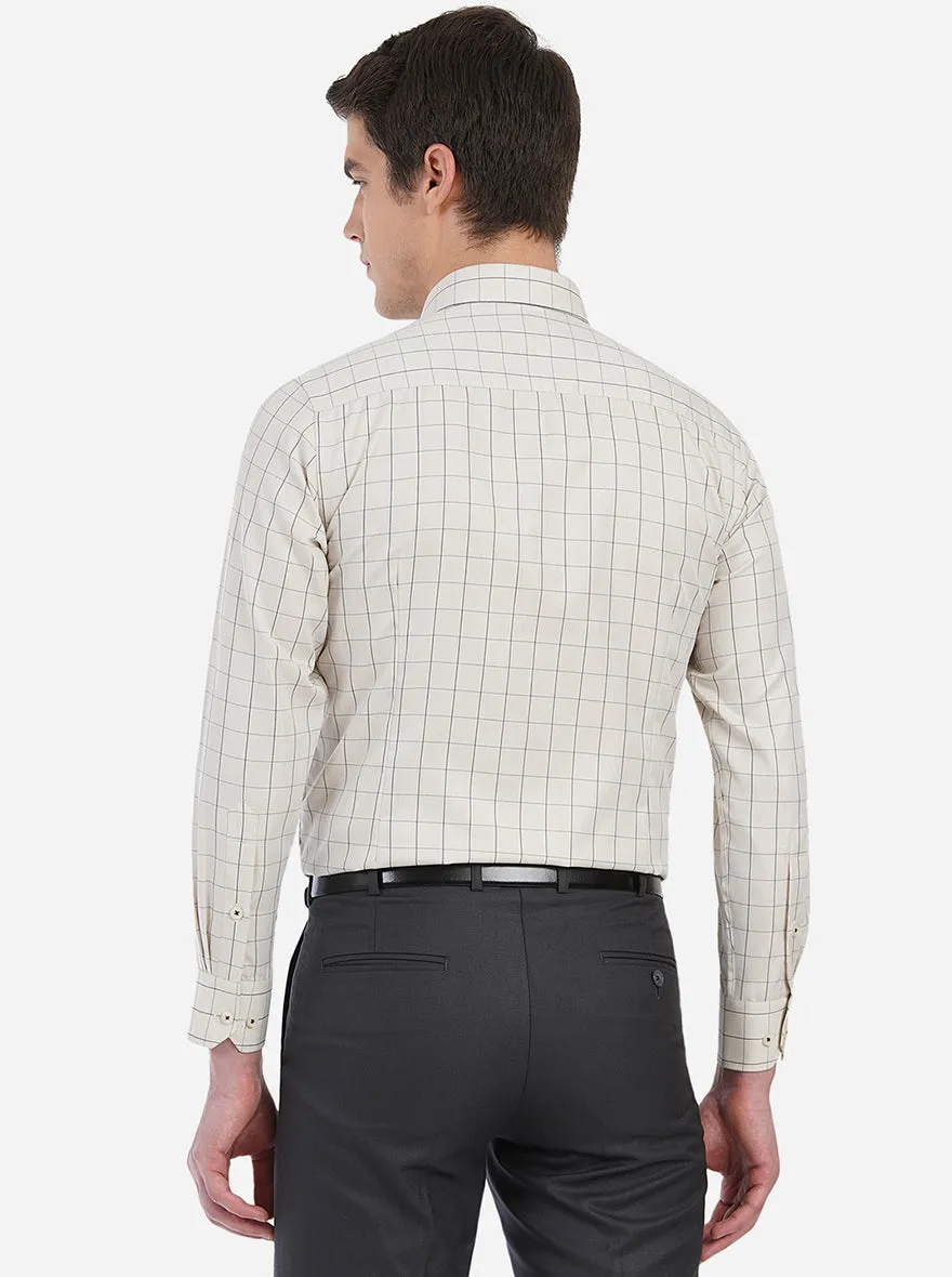 Beige Blue Checked Slim Fit Formal Shirt | Greenfibre