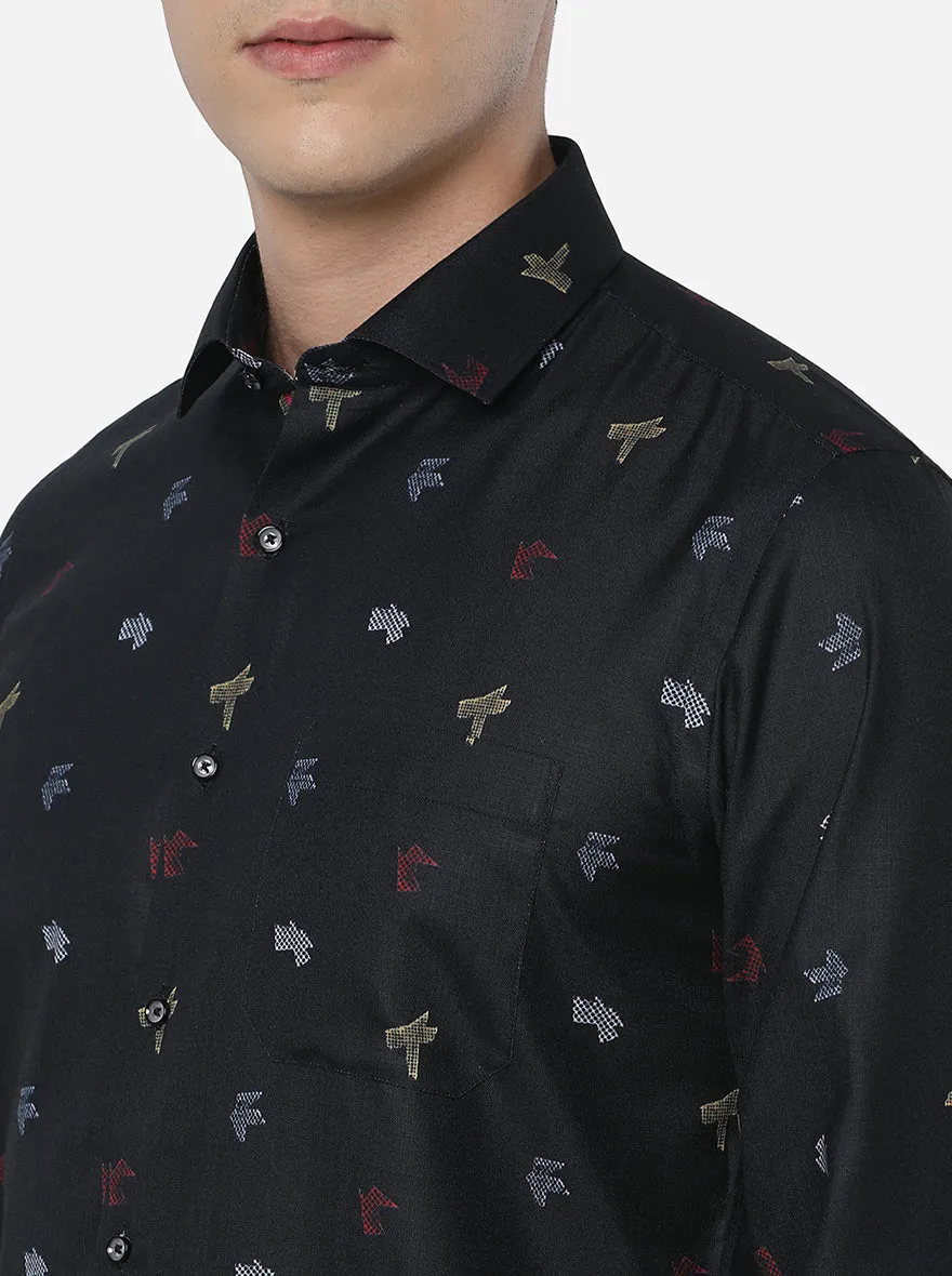 Black Printed Slim Fit Party Wear Shirt | Greenfibre