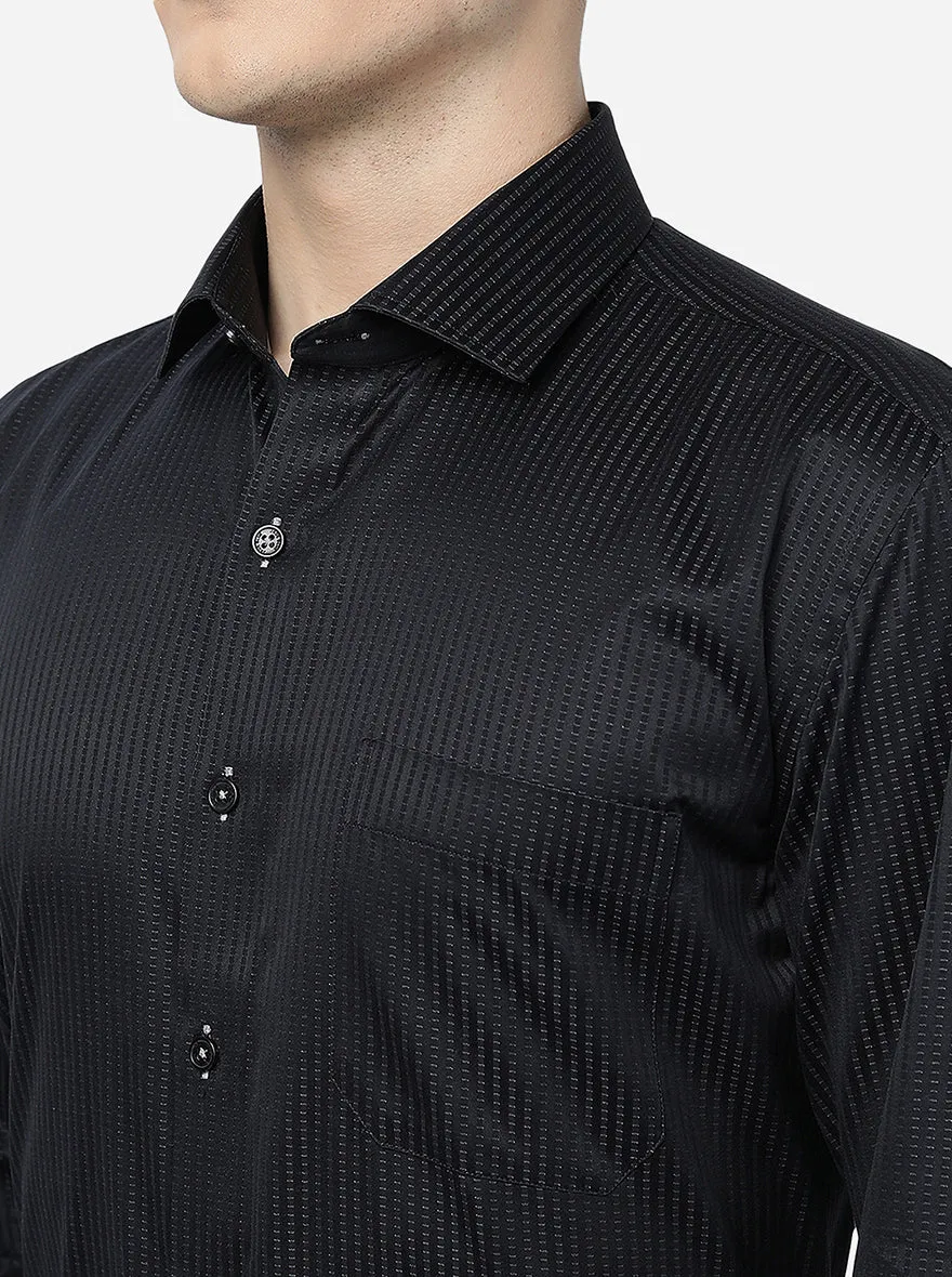 Black Striped Regular Fit Formal Shirt | JadeBlue