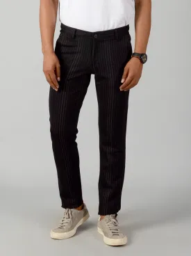 Black Striped Slim Fit Casual Trouser | JadeBlue