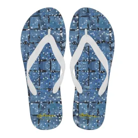 Blu&White Dotted Plaid Flip Flops