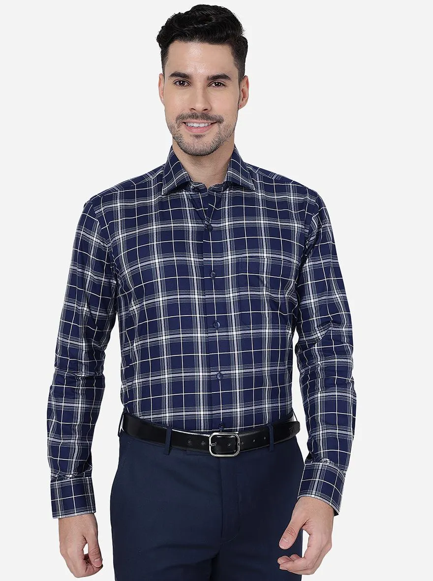 Blue & Grey Checked Slim Fit Formal Shirt | Metal