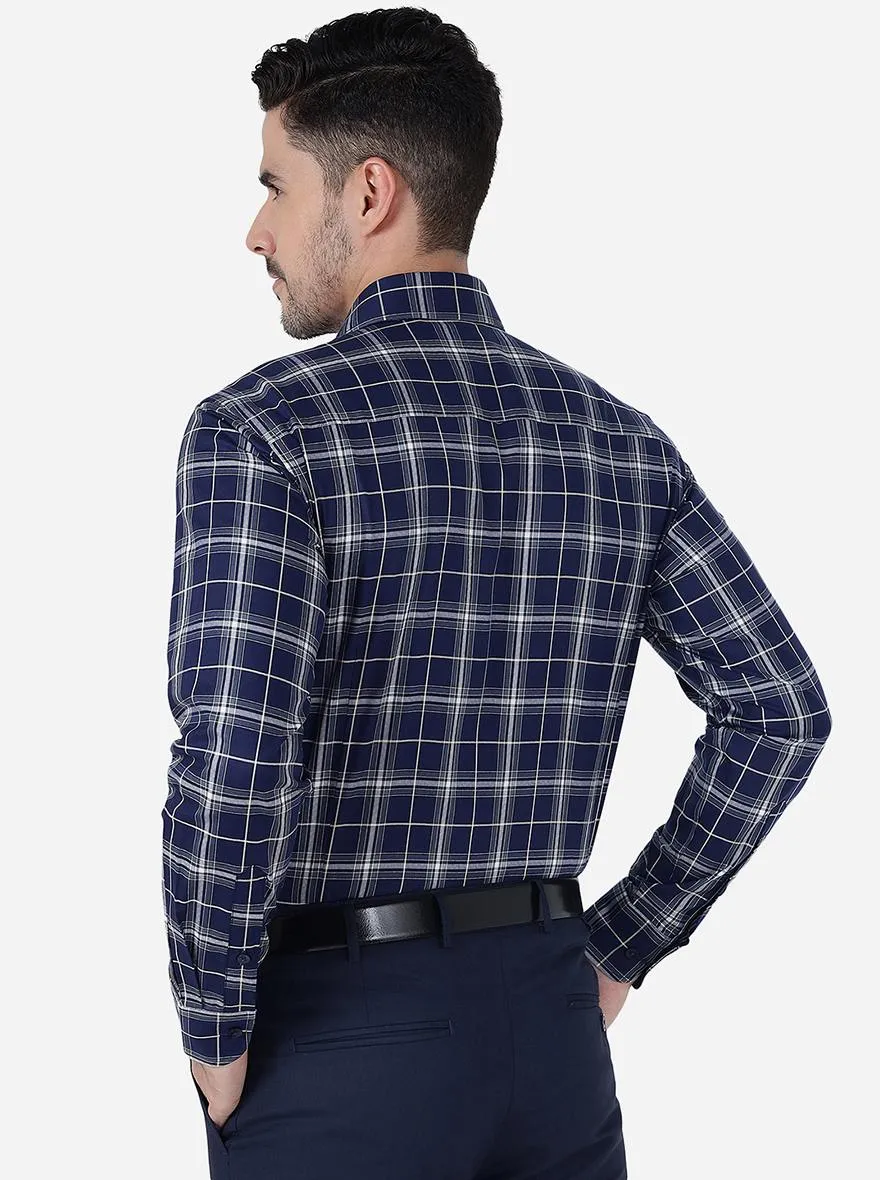 Blue & Grey Checked Slim Fit Formal Shirt | Metal