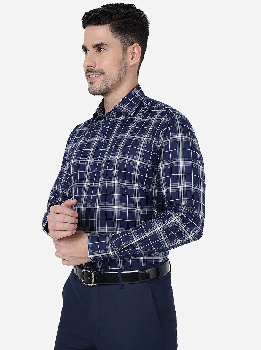 Blue & Grey Checked Slim Fit Formal Shirt | Metal