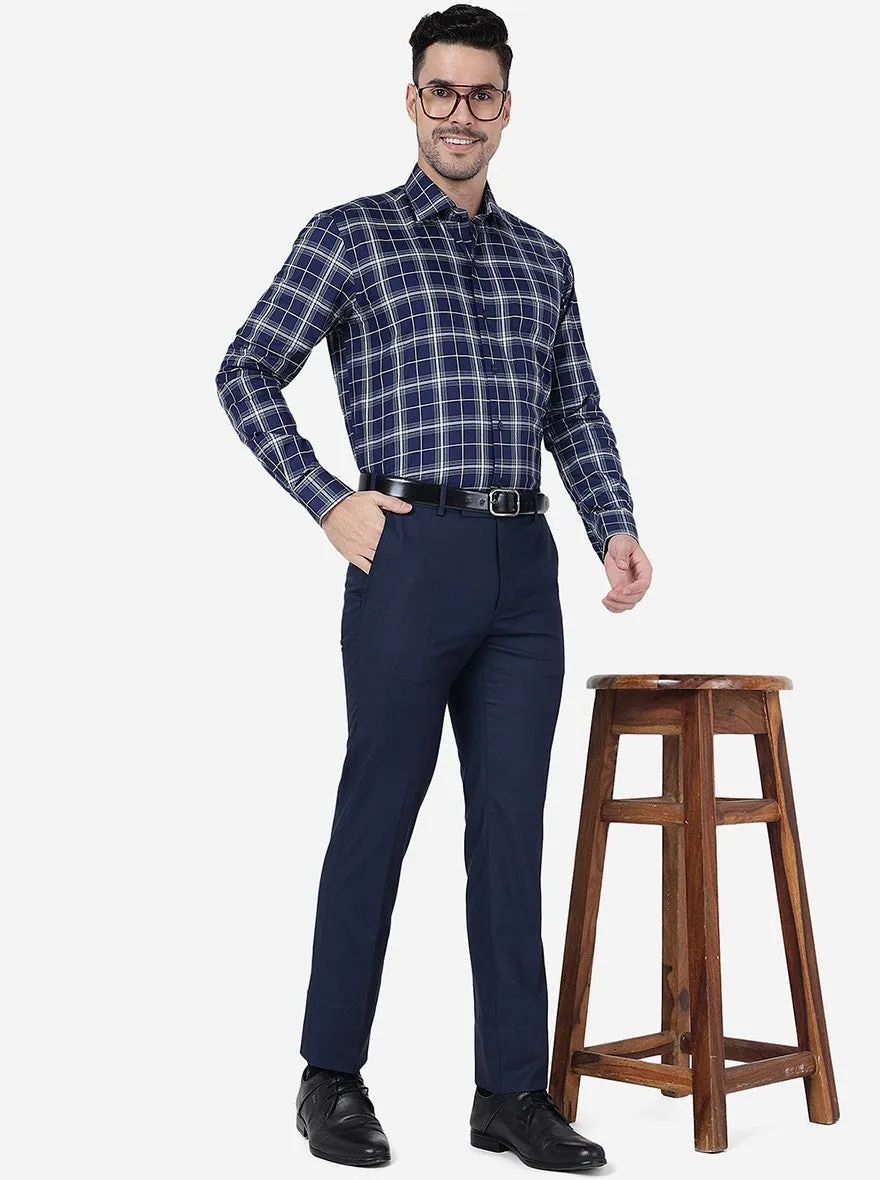 Blue & Grey Checked Slim Fit Formal Shirt | Metal