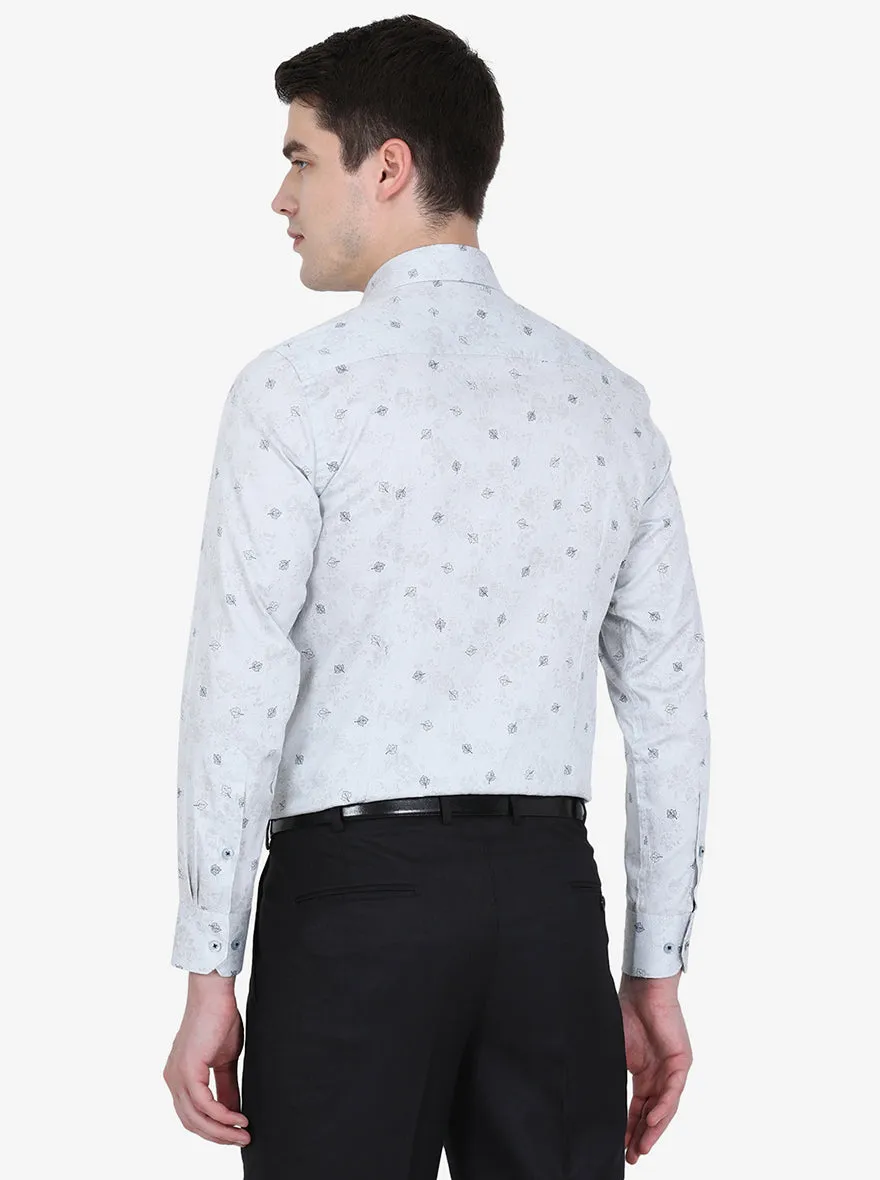 Blue & Grey Printed Slim Fit Formal Shirt | Greenfibre