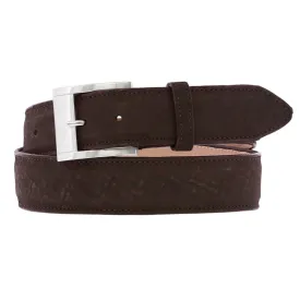 Brown Western Cowboy Belt Elephant Print Leather Cinto - Silver Buckle