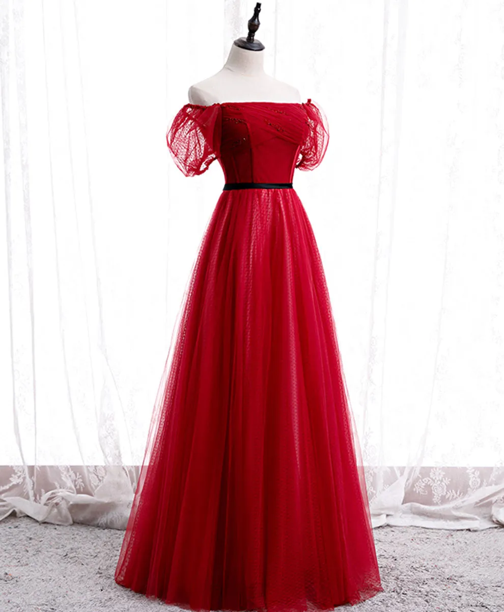 Burgundy Tulle Lace Long Prom Dress Burgundy Formal Dress