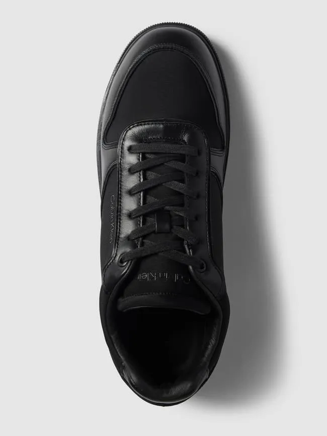 Calvin Klein Leather Sneakers with Label Print, Black