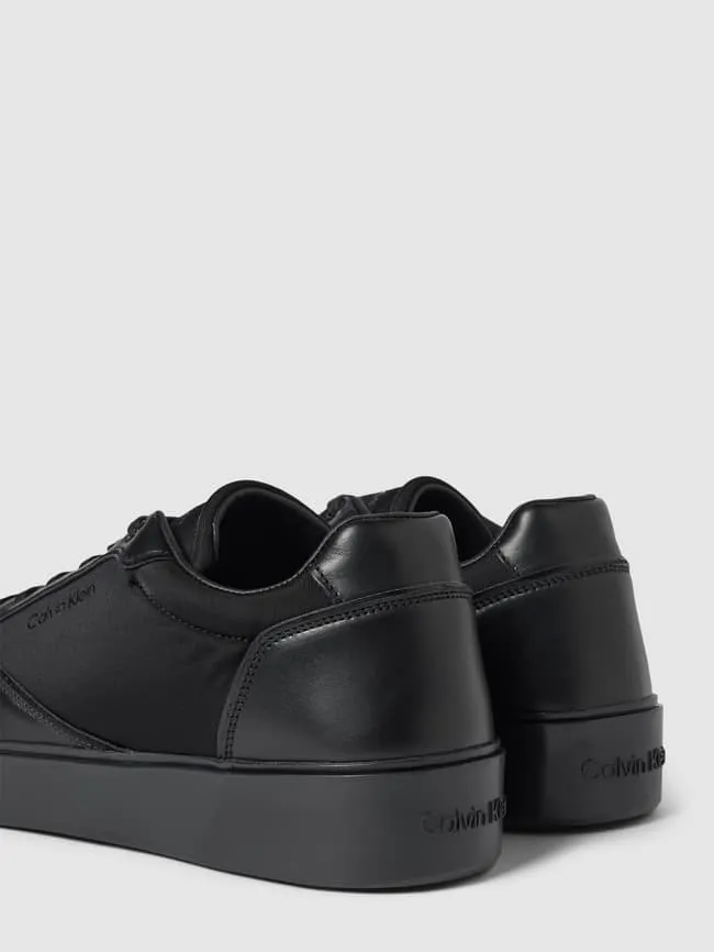 Calvin Klein Leather Sneakers with Label Print, Black