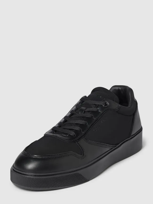 Calvin Klein Leather Sneakers with Label Print, Black