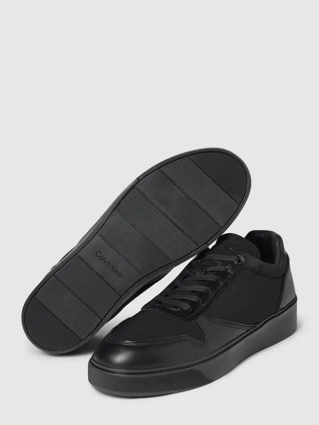 Calvin Klein Leather Sneakers with Label Print, Black