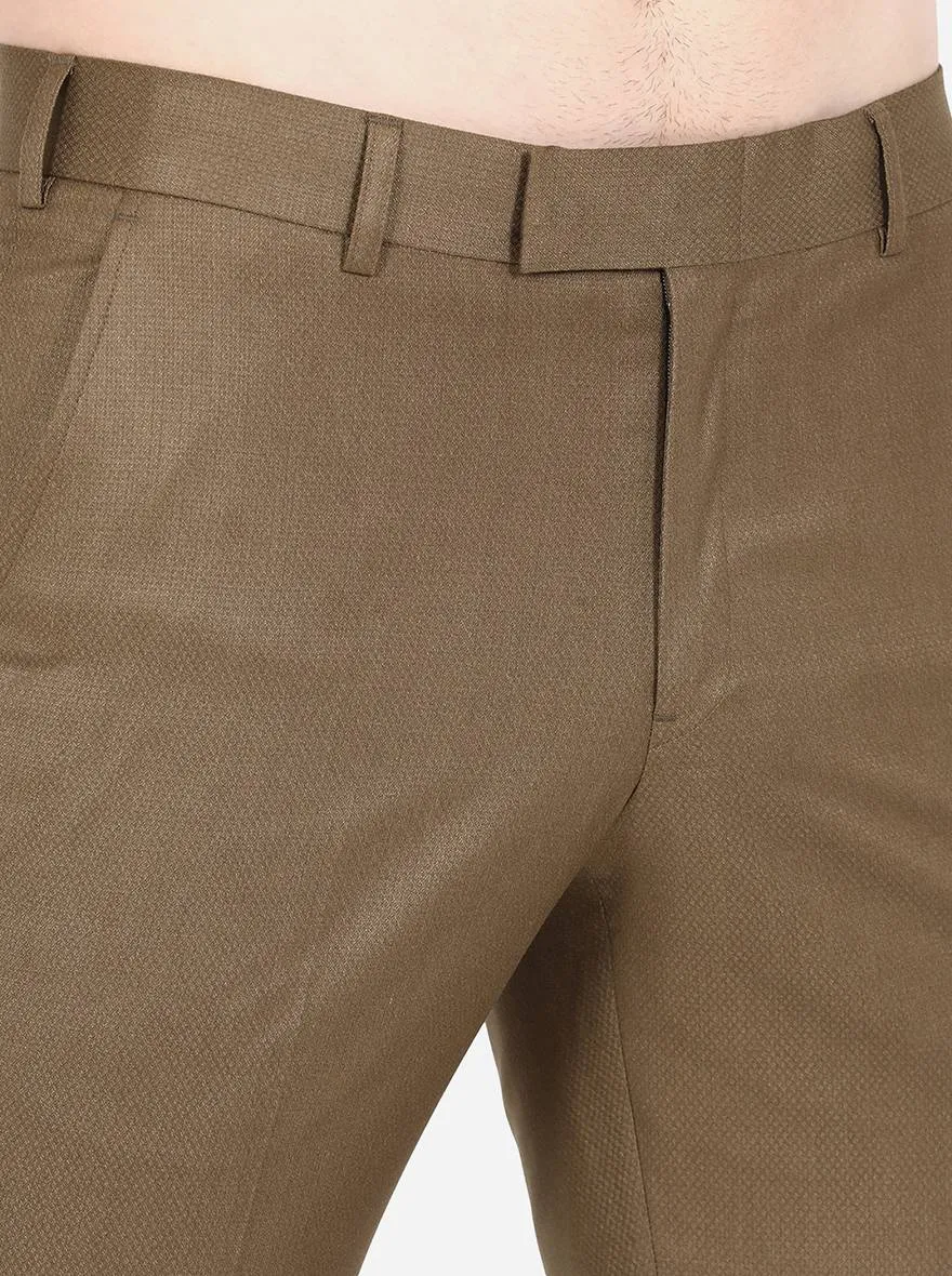 Camel Brown Solid Slim Fit Formal Trouser | Metal