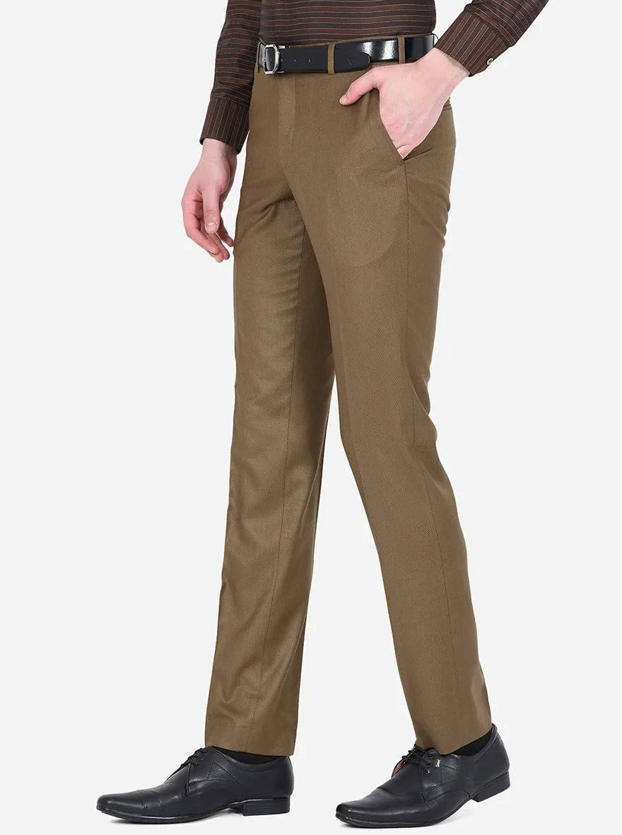 Camel Brown Solid Slim Fit Formal Trouser | Metal