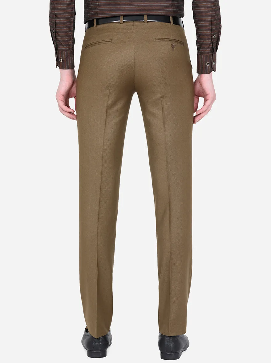 Camel Brown Solid Slim Fit Formal Trouser | Metal