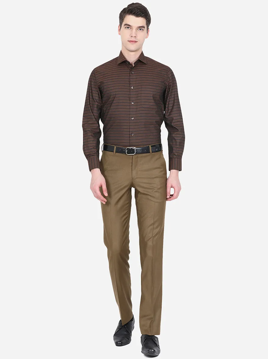 Camel Brown Solid Slim Fit Formal Trouser | Metal