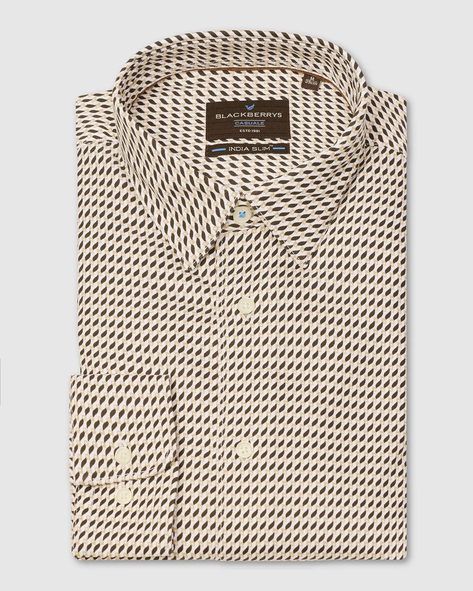 Casual Beige Printed Shirt - Silver