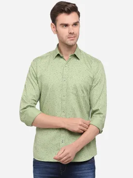 Celery Green Printed Slim Fit Semi Casual Shirt | Greenfibre