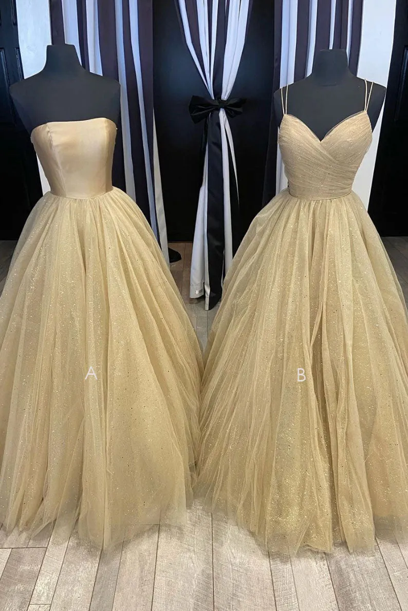 Champagne tulle long prom dress tulle long formal dress