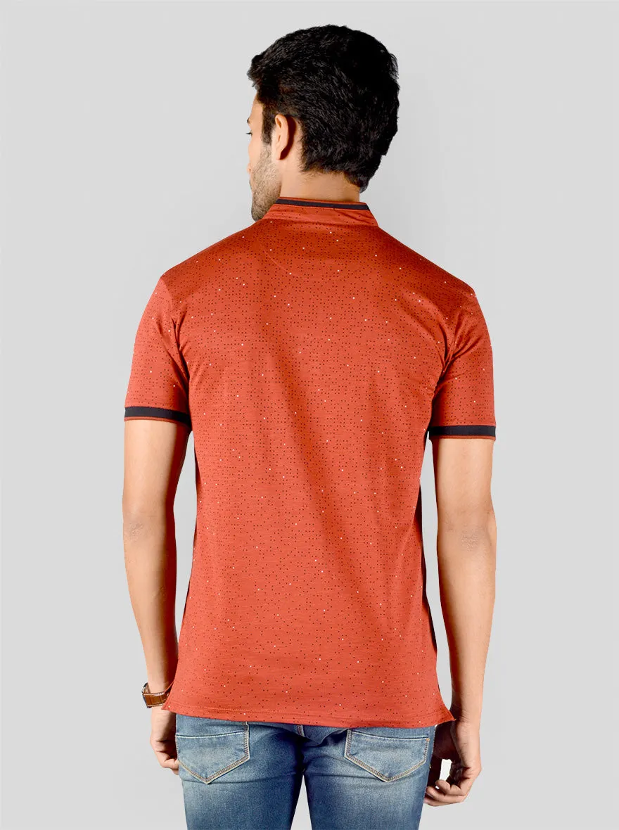 Cinnamon Red Printed Slim Fit Polo T-shirt | JadeBlue