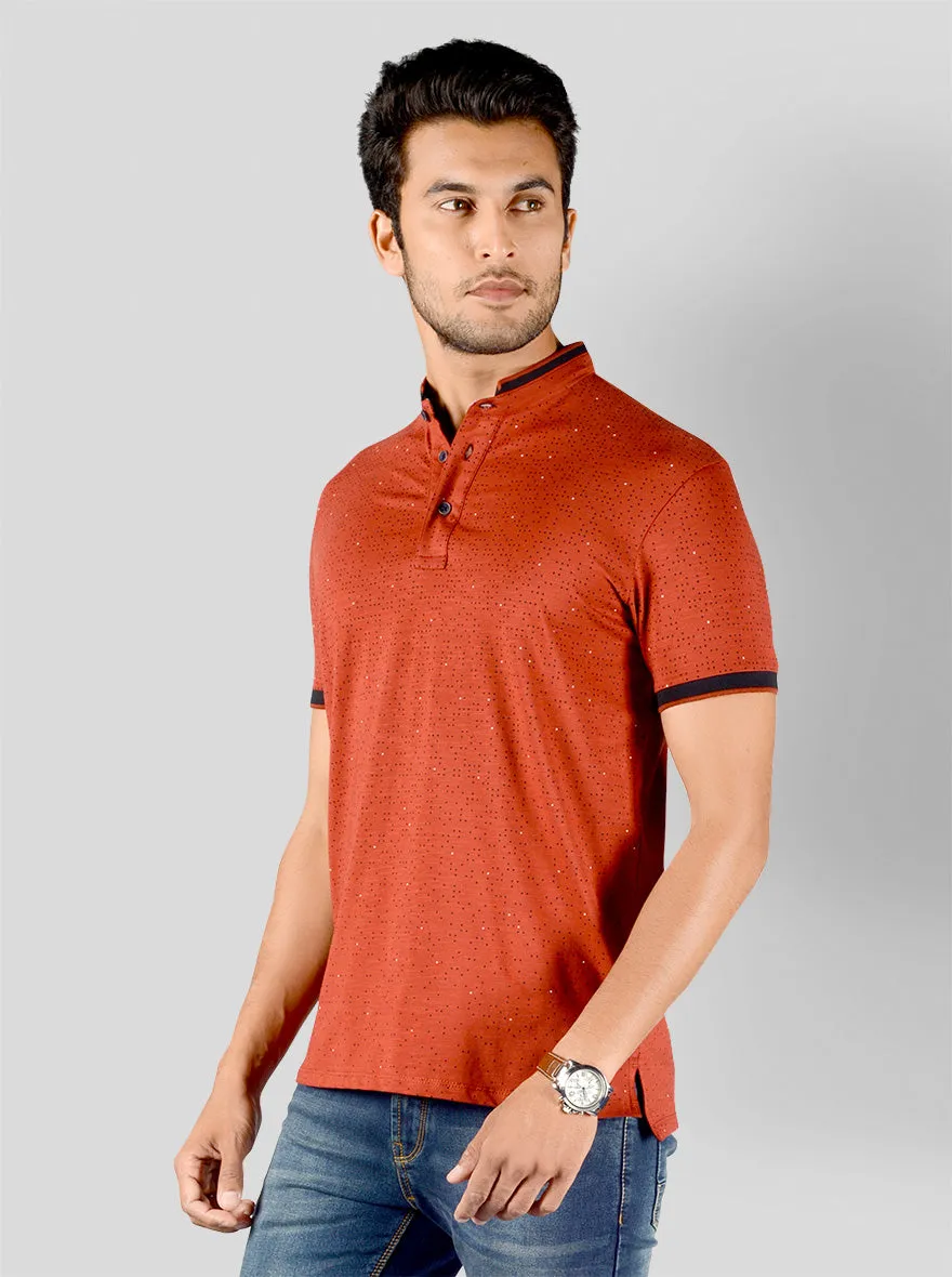 Cinnamon Red Printed Slim Fit Polo T-shirt | JadeBlue