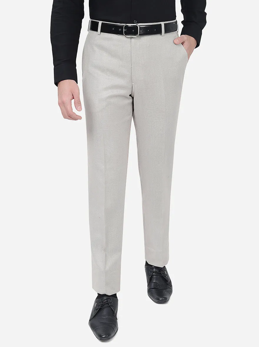 Cream Solid Classic Fit Formal Trouser | JadeBlue