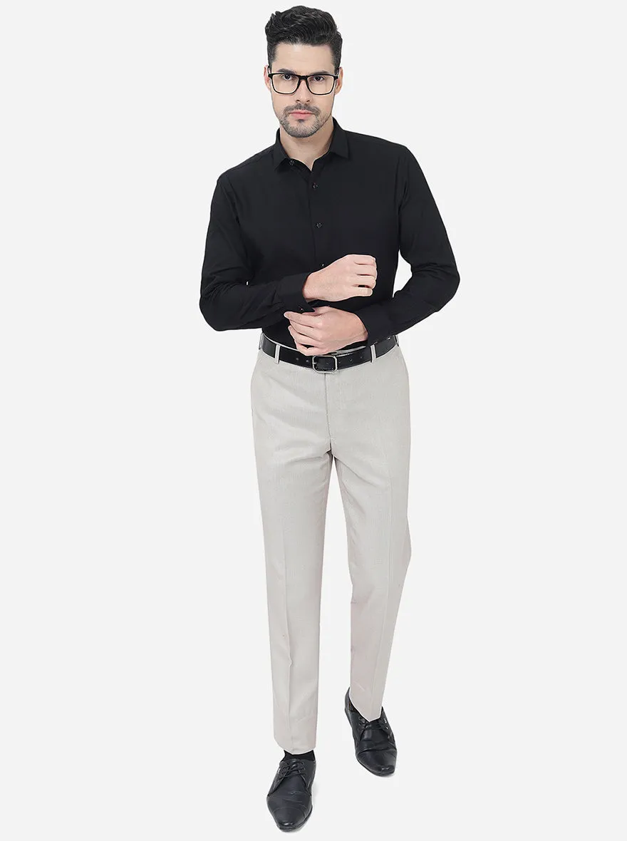 Cream Solid Classic Fit Formal Trouser | JadeBlue