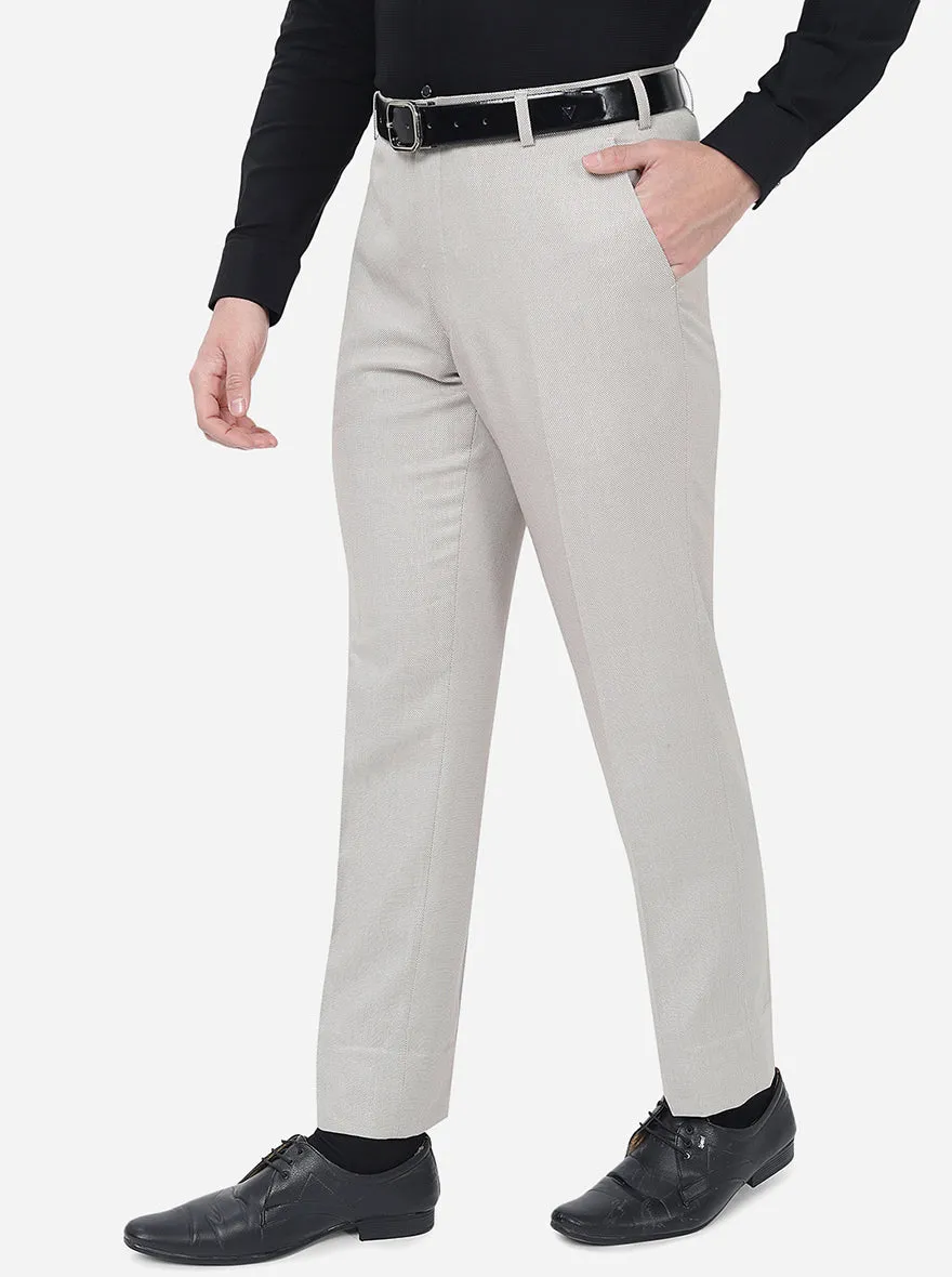 Cream Solid Classic Fit Formal Trouser | JadeBlue