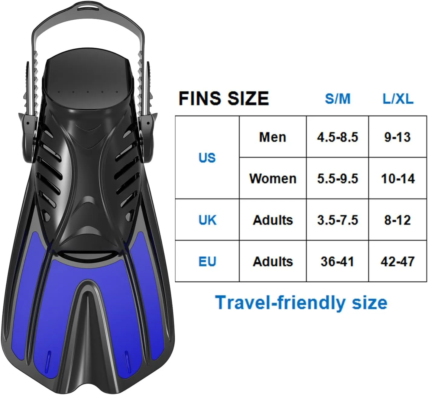 Diving fins Snorkeling Gear for Adults Snorkel fins Swim fins Open, Adjustable, Men, Si