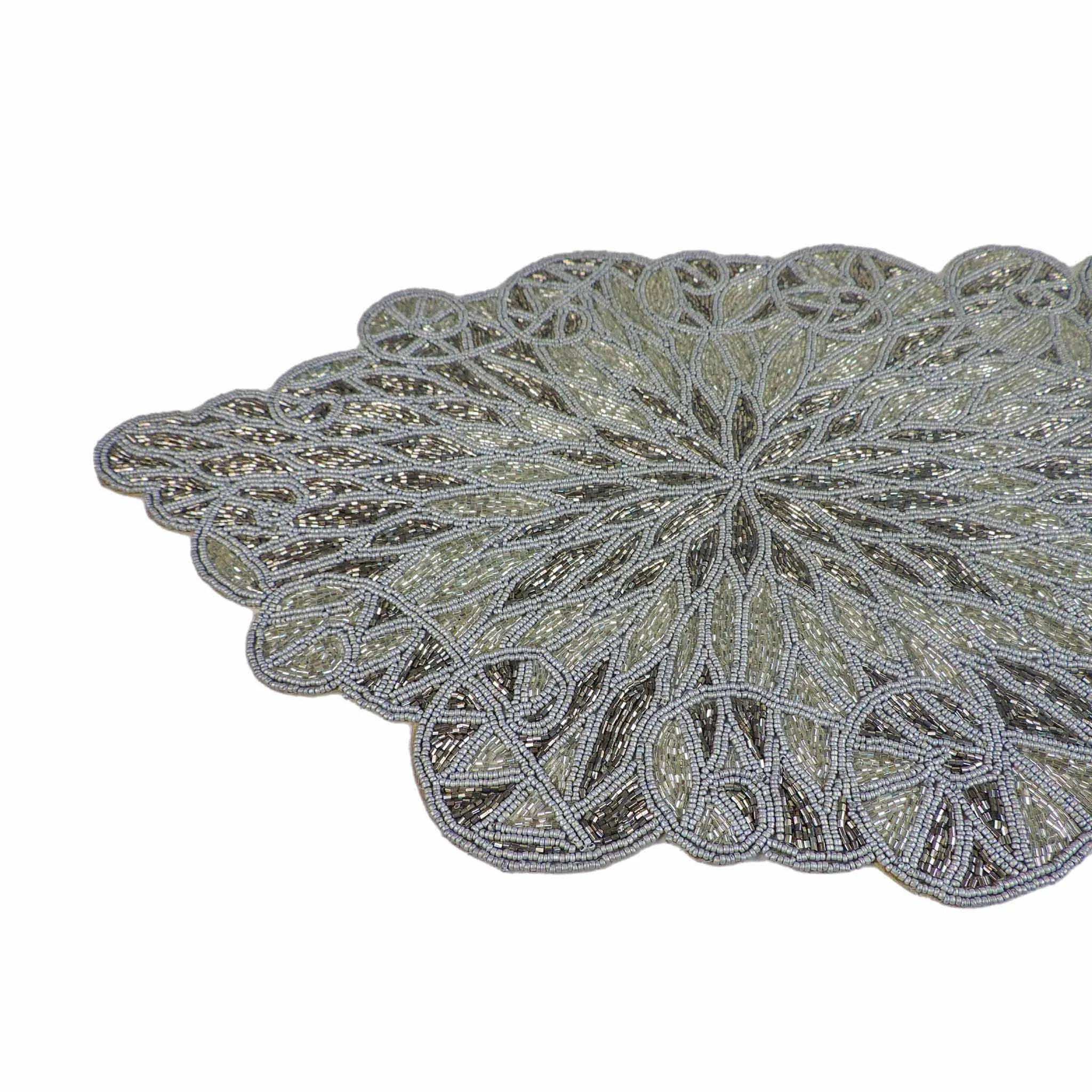 Elegance Bead Embroidered Table Runner in Smoke & Silver