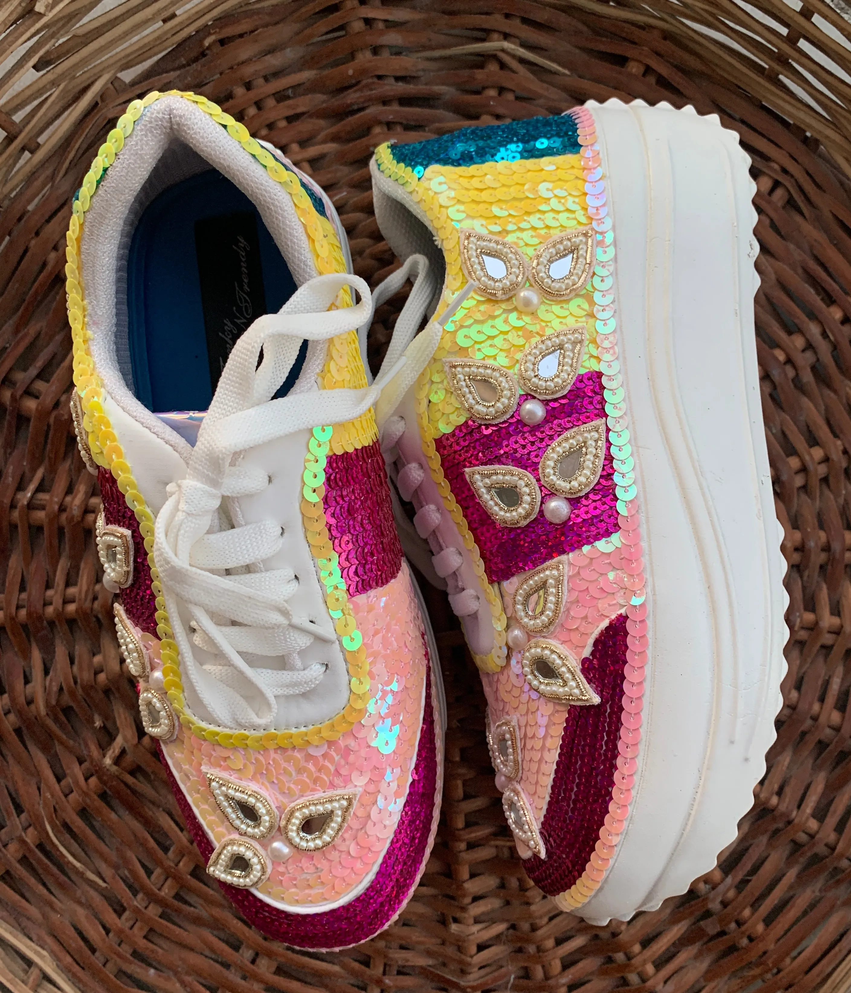 FUNKY N TRENDY sequine theme multi colored sneakers