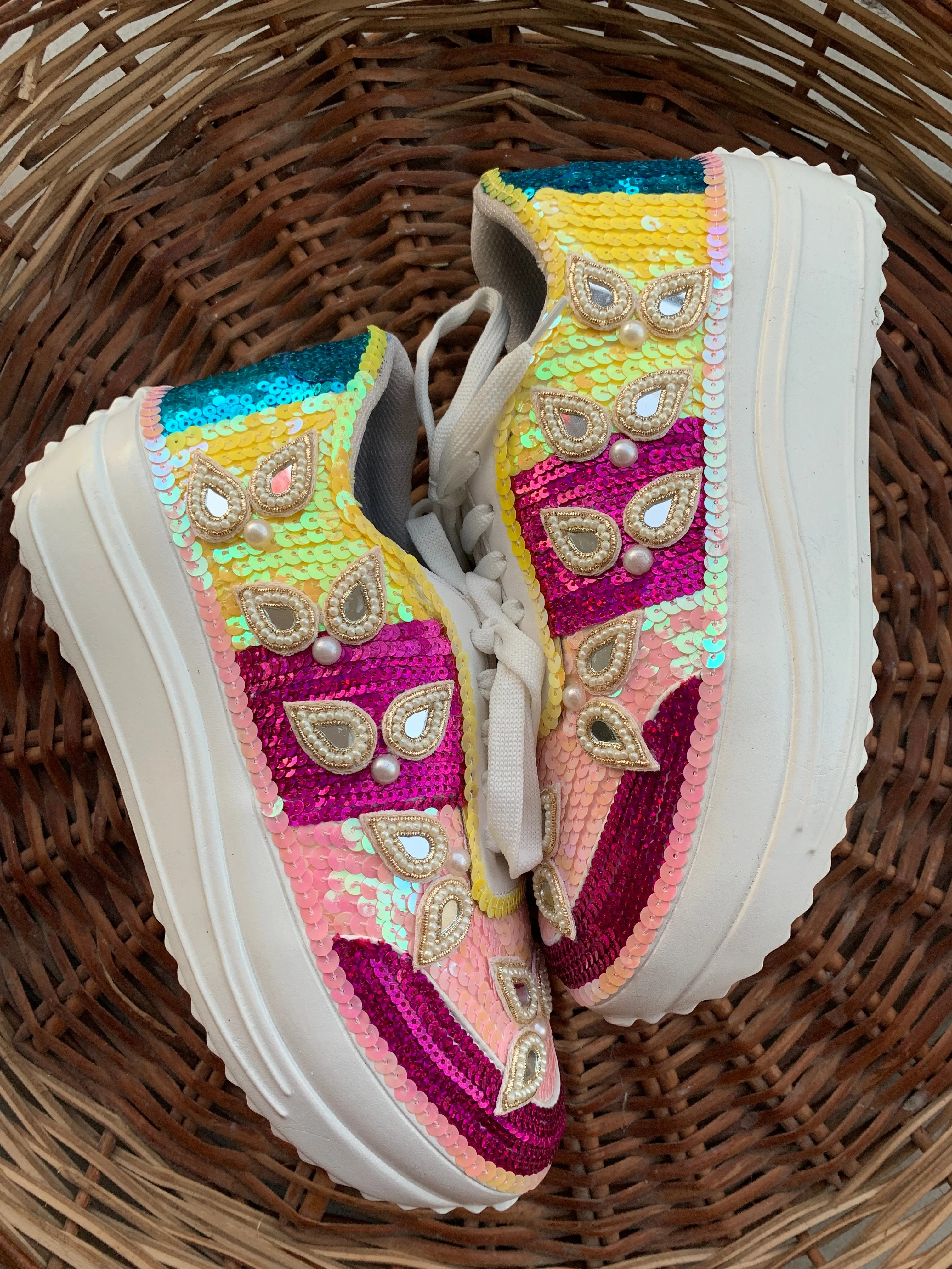 FUNKY N TRENDY sequine theme multi colored sneakers