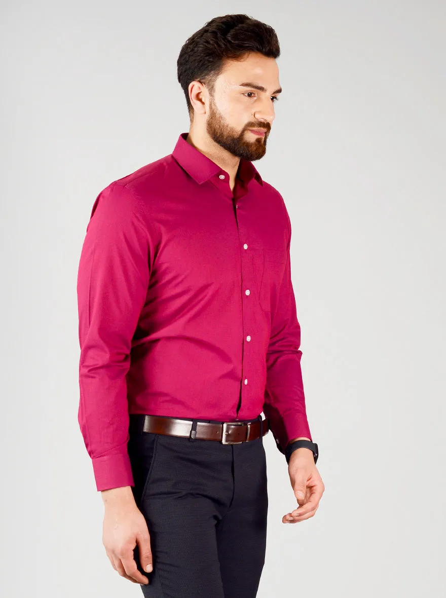 Fuschia Pink Self Design Regular Fit Formal Shirt | Greenfibre