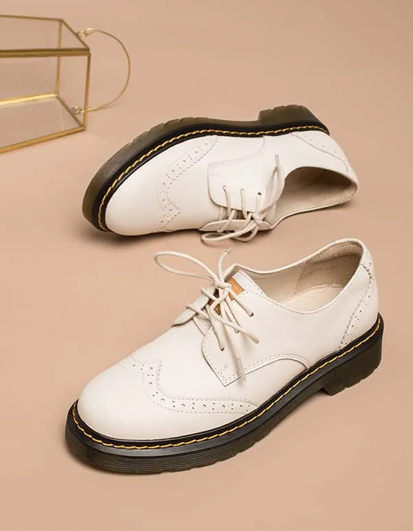 Genuine Leather Thick Heel Oxford Shoes for Women