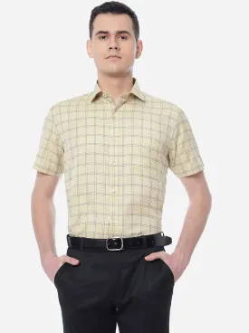 Golden  Checked Regular Fit Formal Shirt | Greenfibre