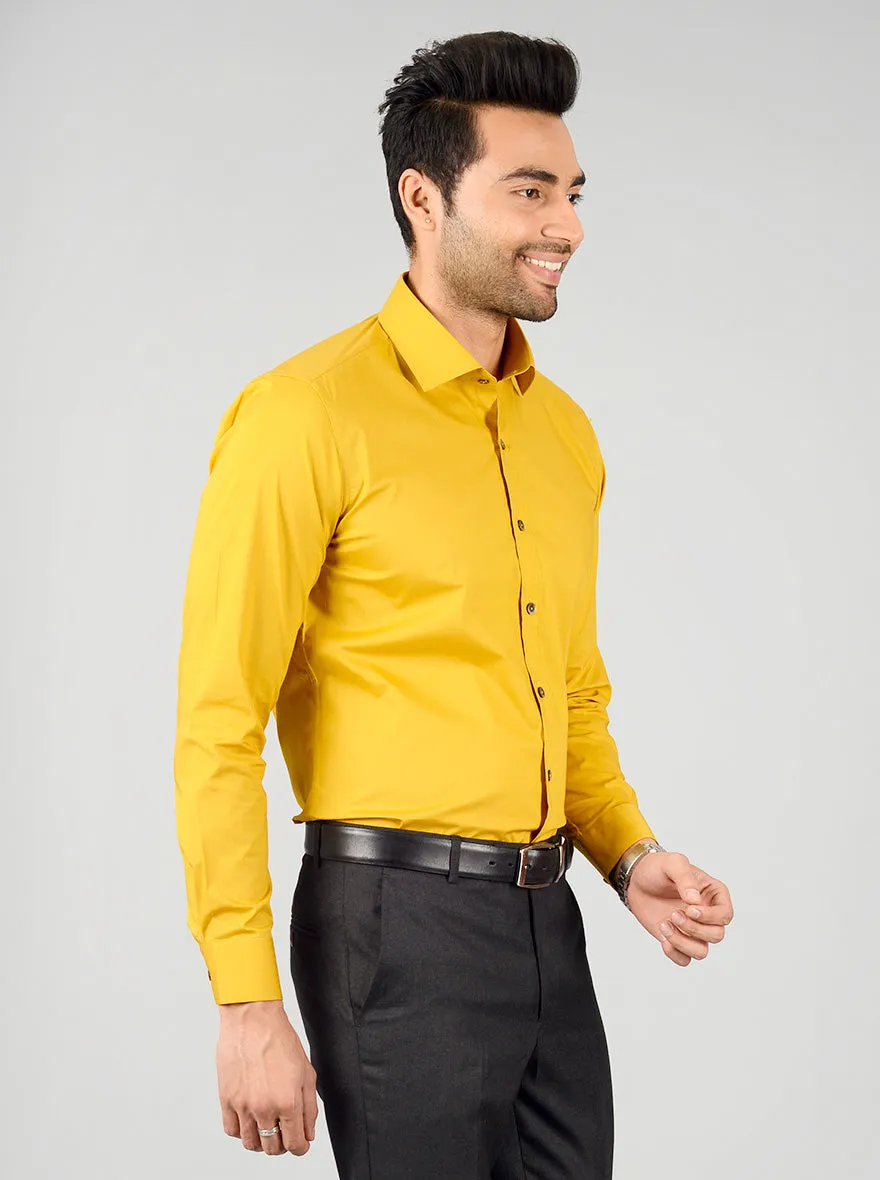 Golden Yellow Solid Slim Fit Party Wear Shirt | Wyre