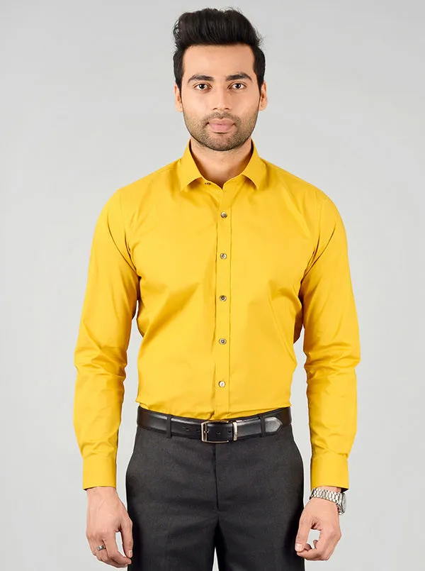 Golden Yellow Solid Slim Fit Party Wear Shirt | Wyre