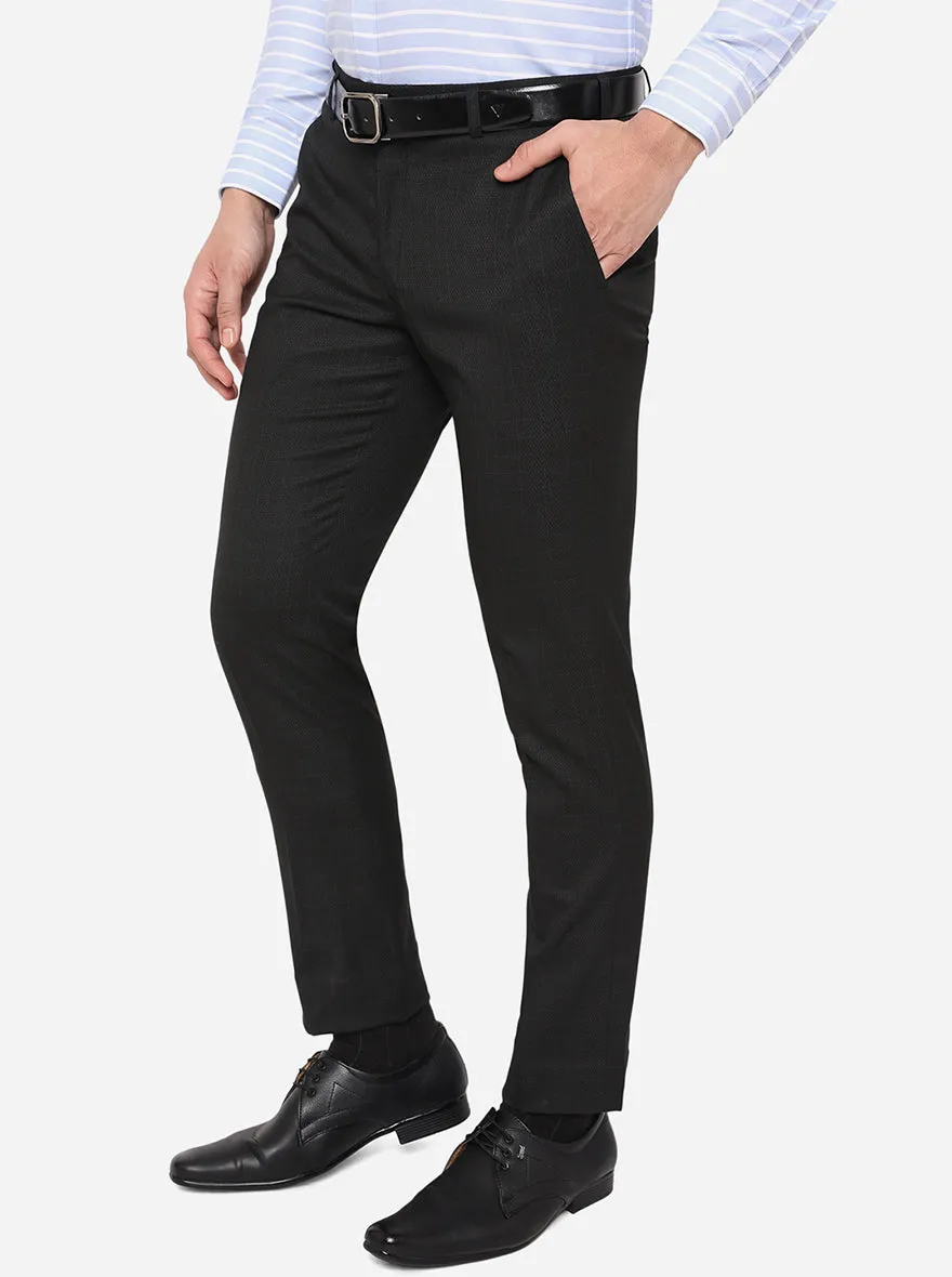 Grenish Black Checked Super Slim Fit Formal Trouser | Greenfibre