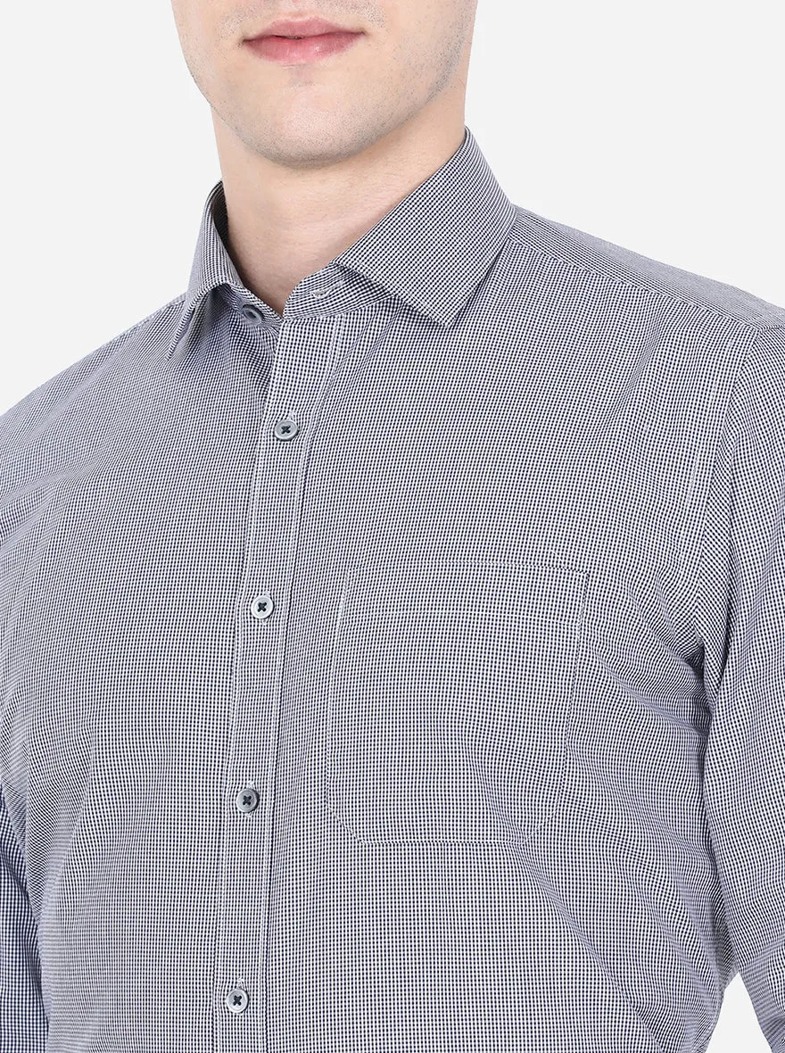 Grey & Black Checked Slim Fit Formal Shirt | Greenfibre