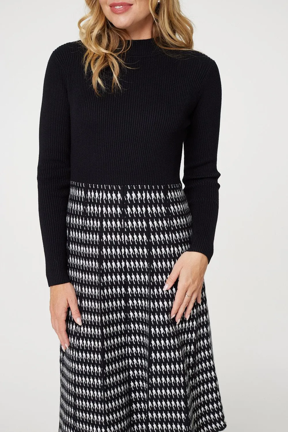 Houndstooth Midi Knit Dress