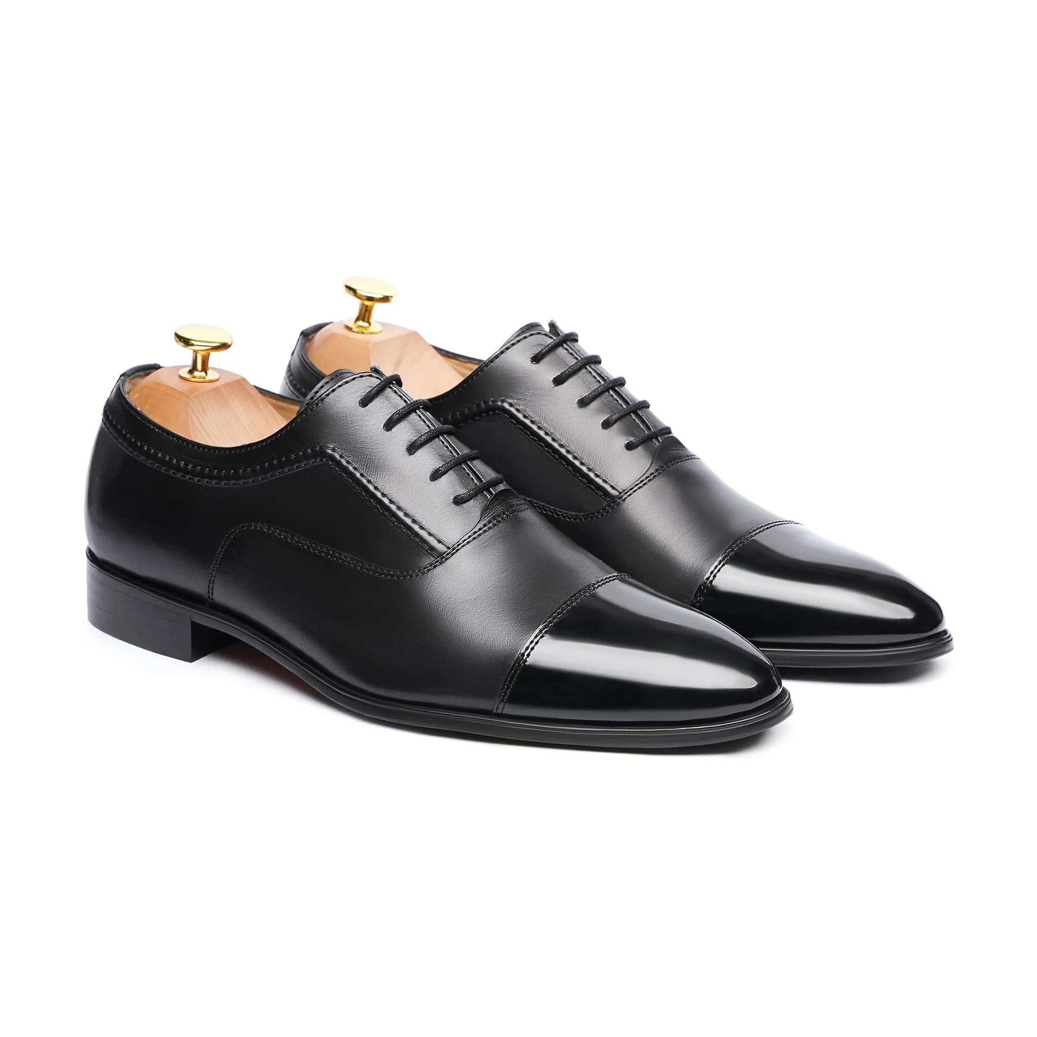 Istanbul - Men's Black Calf and Box Leather High Shine Oxford Shoe