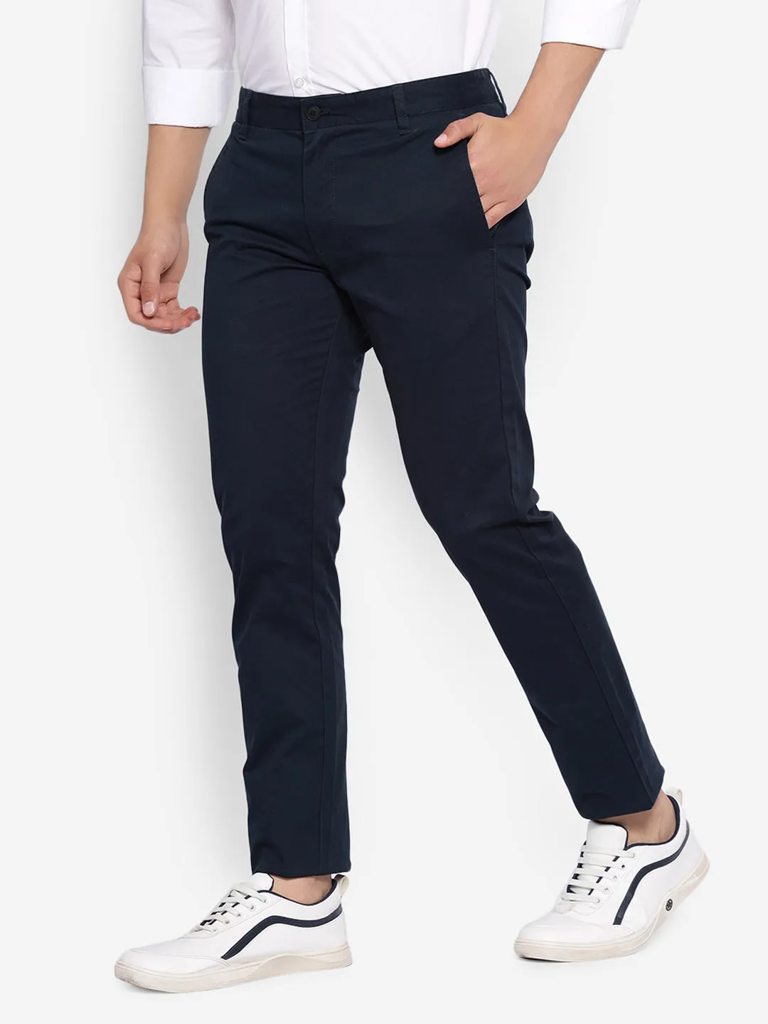 JUMP USA Men Navy Blue Premium Cotton Slim Fit Sustainable Chinos