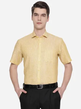 Light Yellow Striped Regular Fit Formal Shirt | JadeBlue