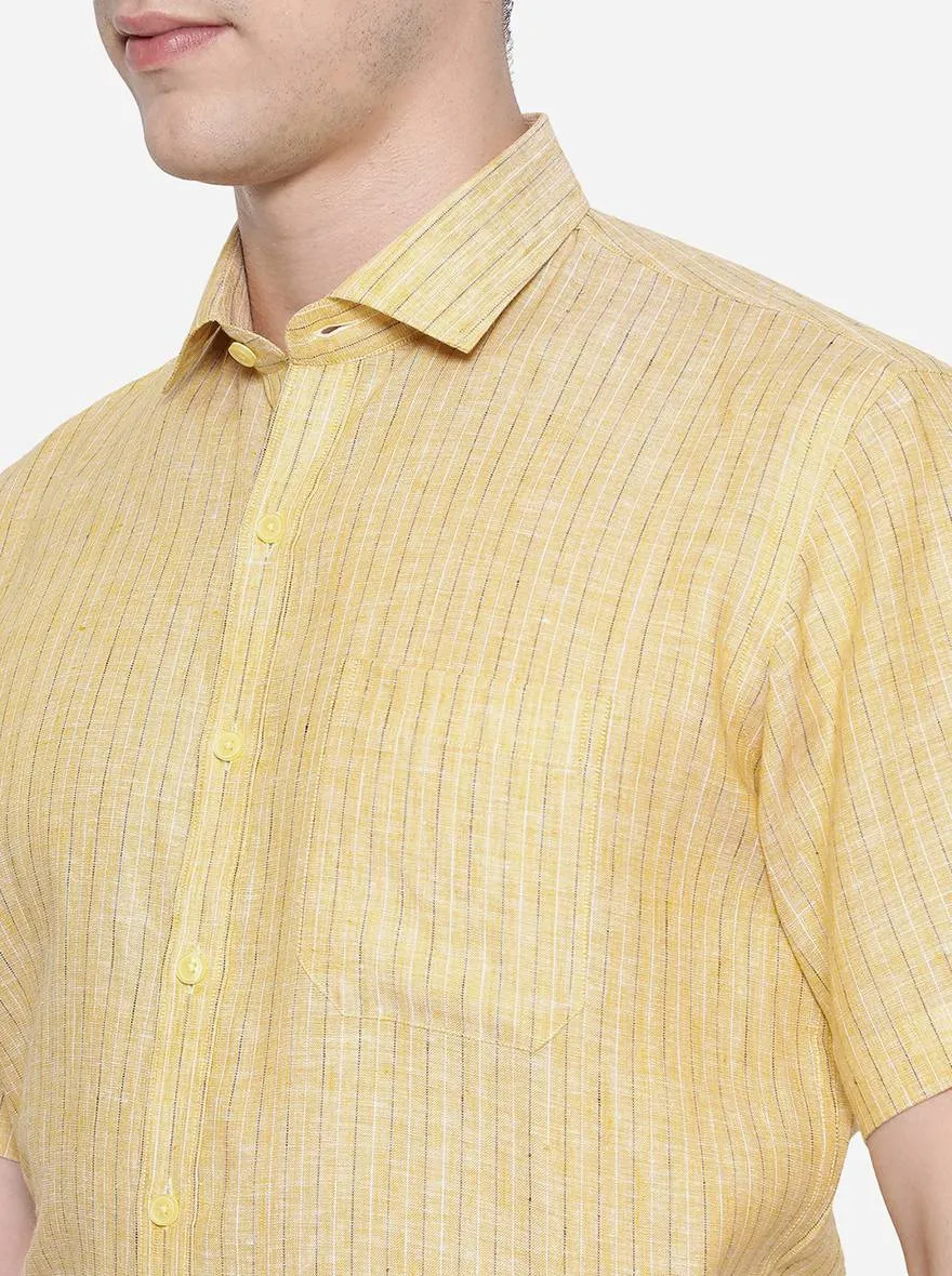 Light Yellow Striped Regular Fit Formal Shirt | JadeBlue