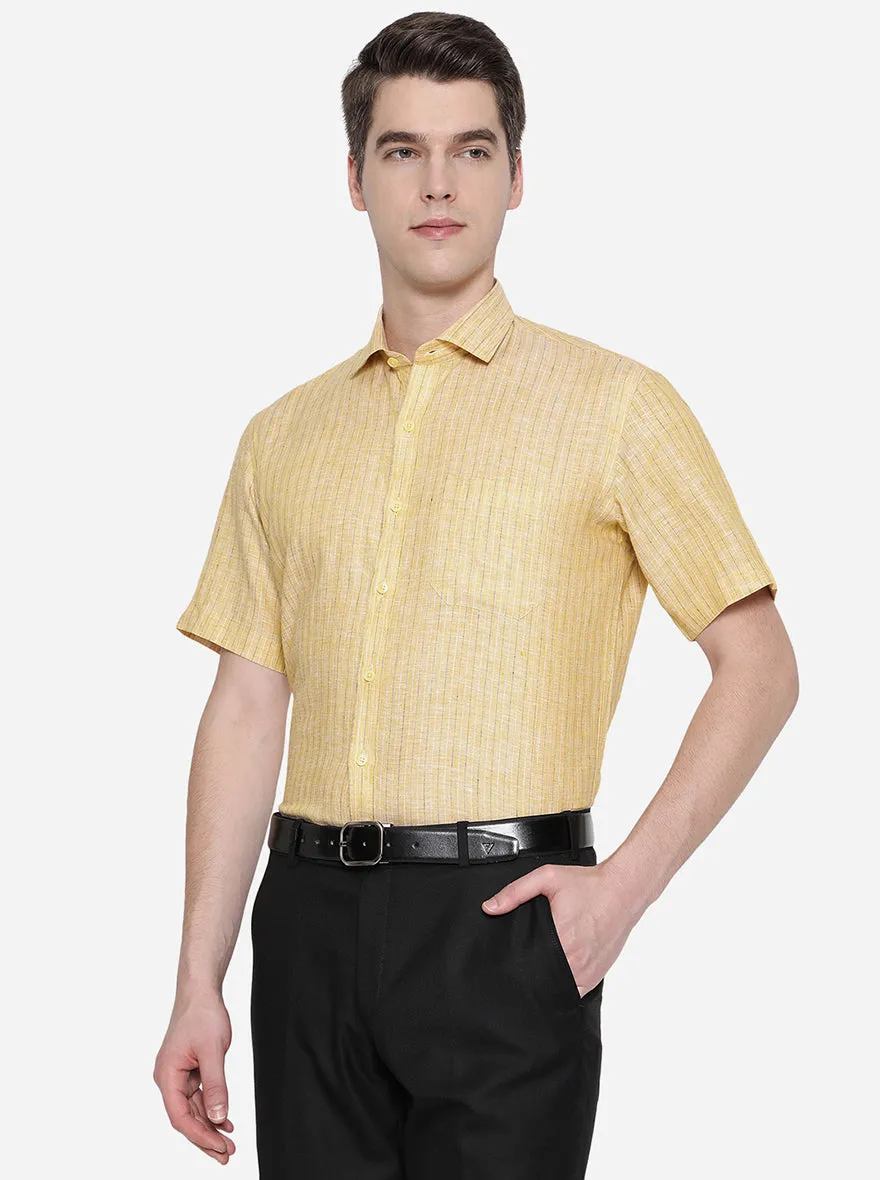 Light Yellow Striped Regular Fit Formal Shirt | JadeBlue