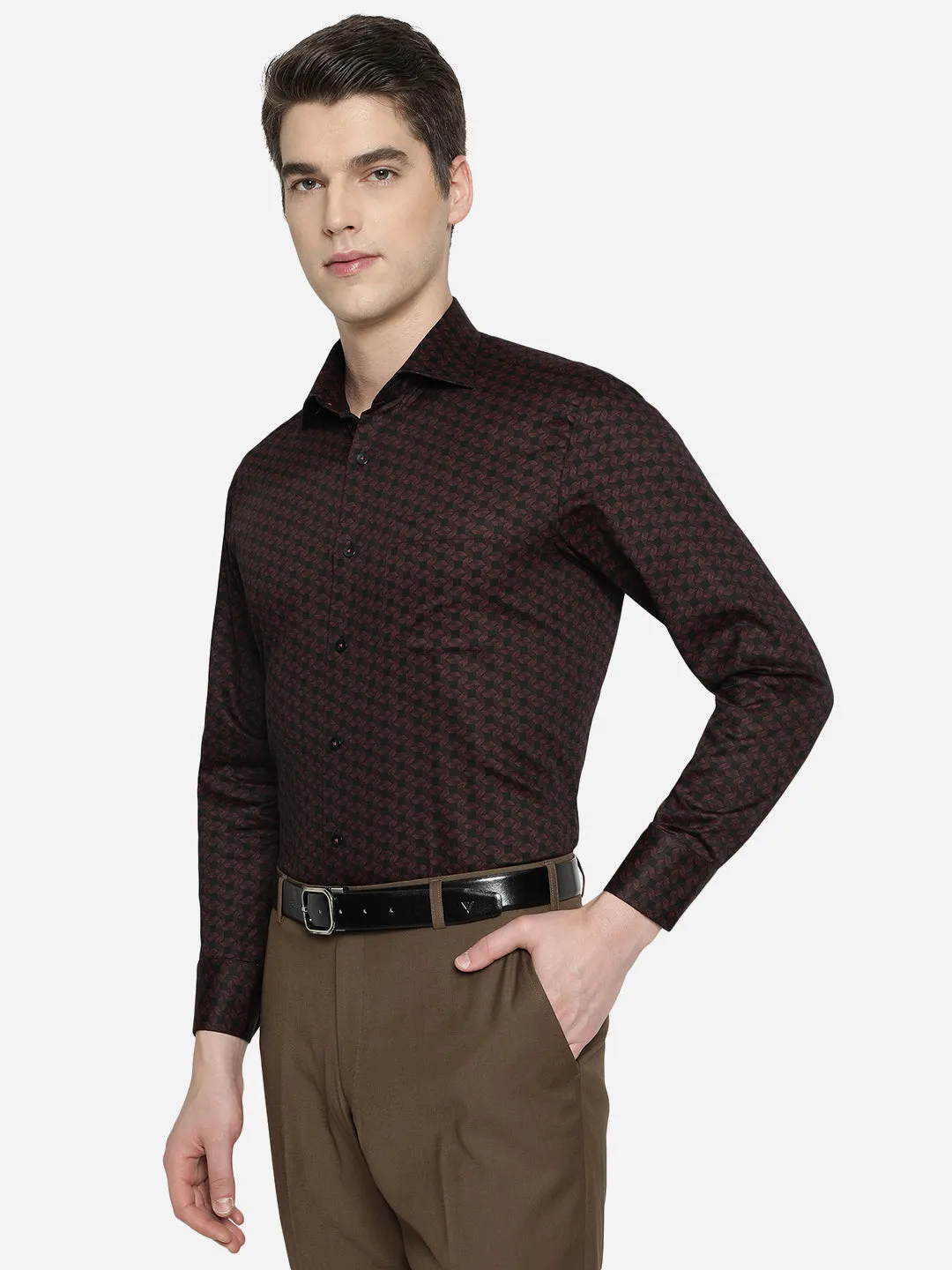 Maroon & Black Printed Slim Fit Formal Shirt | Metal